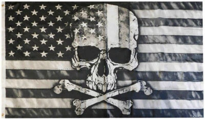 3X5 USA PIRATE SKULL AND BONES CROSSBONES TACTICAL FLAG BANNER W/ GROMMETS - Image 1 of 4
