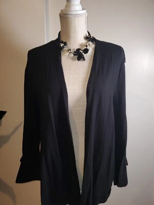 Suéter cárdigan negro Alfani para mujer talla mediana lazo mangas 3/4 envoltura de encubrimiento  Foto 1 de 4