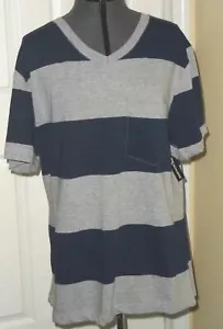*REVOLUTION MEN'S T-SHIRT SIZE M BLUE GRAY STRIPE NAVY BLUE LIGHTWEIGHT NWT - Picture 1 of 5