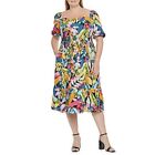 Maia Nwot Short Sleeve Tropical Print Square Neck Midi Dress Womens Size 14