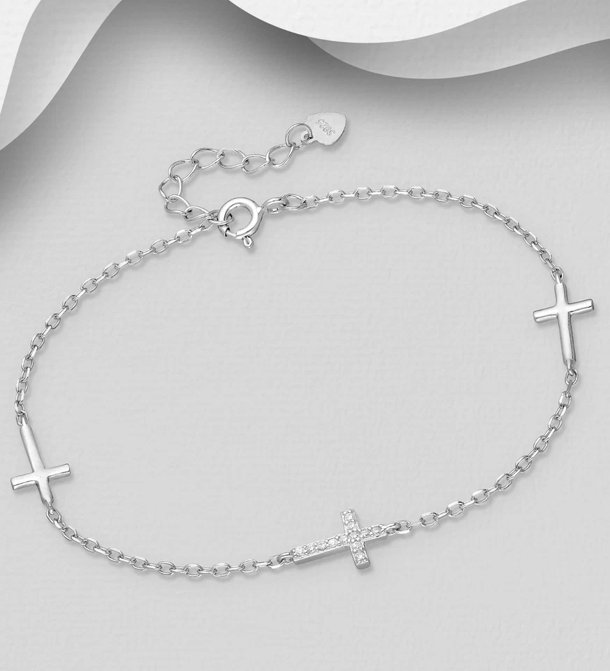 925 Sterling Silber Kreuzarmband mit Cubic Zirkonia - Bild 1 von 1
