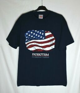 Men's Patriotic T-Shirt Size L Cotton 4th of July Large American Flag USA Flag 