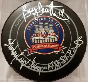 BRYAN TROTTIER NY Islanders Signed NHL Game Puck Stanley Cups 80 81 82 83 - Picture 1 of 2