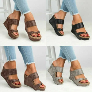 New Womens Platform Wedge High Heels Sandals Ladies Summer Flip Flops Shoes Size - Picture 1 of 10