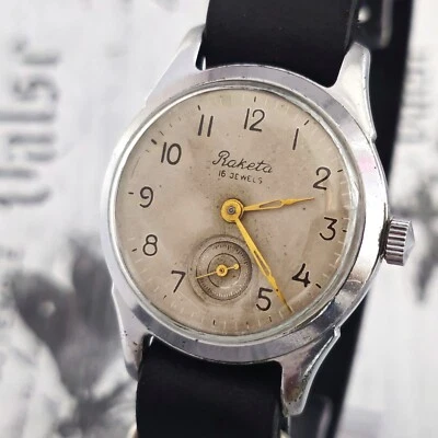 Reloj Pulsera Mecánico Vintage URSS RAKETA PChZ 2603 RARO 16 Joyas Foto 1 de 4