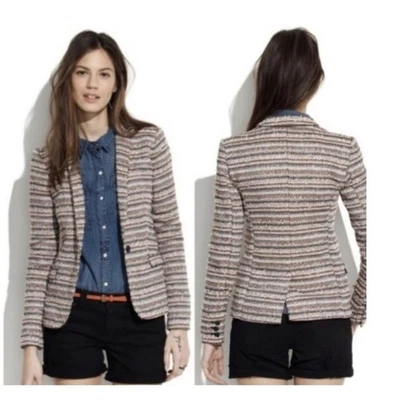 Blazer Madewell Para Mujer 8 Tejido Cruzado Texturizado Tweed Chaqueta Crema Marrón Rojo Boho Foto 1 de 4