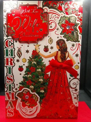 EXTRA LARGE 8 PAGE WIFE CHRISTMAS CARD 30CMX20CM 12"X8" (MAGAZINE SIZED VERSE - Image 1 of 4