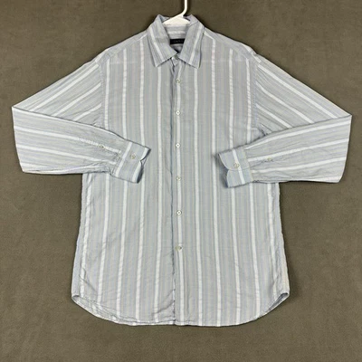 Camisa de vestir Canali para hombre mediana azul a rayas con botones manga larga de diseñador Foto 1 de 4