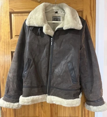 St. Johns Bay VINTAGE Flight Aviator Bomber Jacket Men L Brown Leather/Sherpa - Image 1 of 4