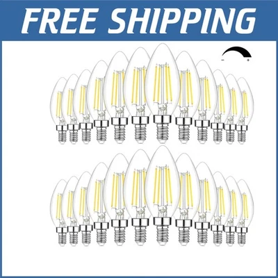 Versatile 24-Pack E12 Dimmable LED Bulbs - Vintage Candle Shape, Clear Glass - Image 1 of 4