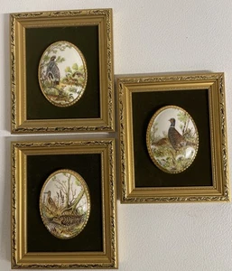 Vintage Set 3 Countess Staffordshire Harleigh Bone China Framed Game Bird Plaque - Picture 1 of 7