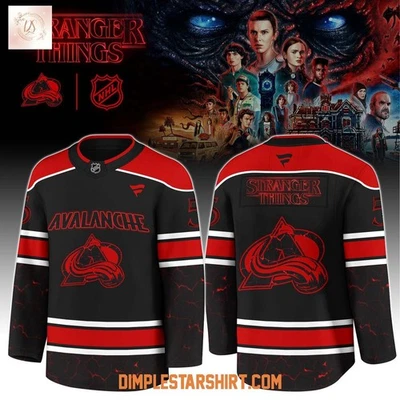 Custom Colorado Avalanche x Stranger Things 5 One Last Adventure Hockey Shirt - Image 1 of 4
