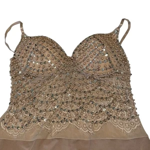Windsor Rhinestoned Sequins Beaded Bustier Crop Bodysuit Large NWOT Embellished - Picture 1 of 9