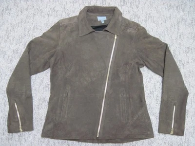 Athleta Mujer Mediana Helena Gamuza Moto Chaqueta Cuero Marrón Oscuro Taupe Foto 1 de 4