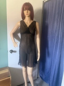 Vintage Robbie Bee 100 % Seide Chiffon Unterkleid Größe 10P schwarz Perlenstickerei - Bild 1 von 7