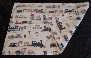 Pottery Barn Kids Trains Standard Pillowcase Railroad Red Blue White Gray Bridge - Picture 1 of 12