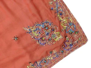 Om Vintage Dupatta Georgette Hand Beaded Brown Scarves Stole Veil Hijab AD-2106 - Picture 1 of 12