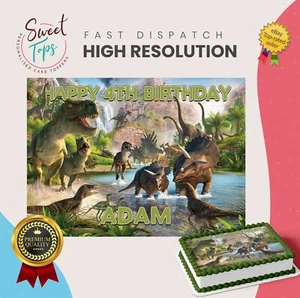 Kids Dinosaur Personalised Rectangle Edible Birthday Cake Topper Cake Decoration - Picture 1 of 11