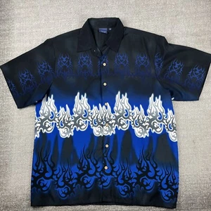 Vintage Sideout 100% Polyester Tribal Flames Button Down Shirt Size XL Y2K - Picture 1 of 11