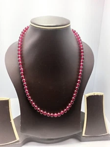Ruby Dyed Round Beads 21" 8 mm 925 Silver Plated Lock Necklace Gemstone - Picture 1 of 14