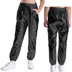 Unisex Kids Dancewear Shiny Trousers Harem Pants Metallic Playwear Elastic Boys - Picture 1 of 141