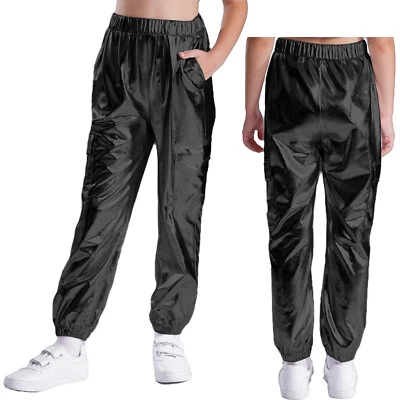 Kids Boys Girls Metallic Shiny Pants Hip-Hop Jazz Dance Trouser Performance - Image 1 of 4
