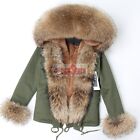 2022 Women's Real Raccoon Fur Collar Coat Hooded Jacket Winter Warm Short Parka 