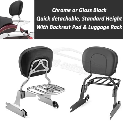 Detachable Sissy bar Backrest Pad w/Rack For Harley Softail Fat Boy 2007-2017 - Image 1 of 3