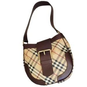 Burberry Classic Canvas Leather Hobo Shoulder Bag - Picture 1 of 7