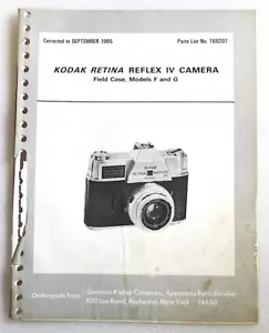 Illustrated Parts List 769207 for Kodak Retina IV Camera - 20 Pages Complete - Picture 1 of 3