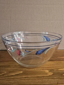Vintage Lenox Poppies on Blue 9" Clear Glass Serving Bowl Red and Blue - Picture 1 of 5