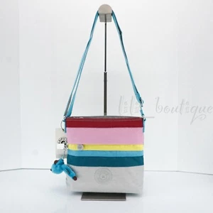 NWT Kipling KI1911 Vallie Crossbody Shoulder Bag Polyamide Rainbow Stripe Multi - Picture 1 of 11