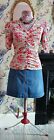 Vintage style white red bubblegum pink  floral jersey top size 10 New Look BNWOT