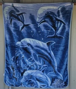DOLPHIN DOLPHINS WATER OCEAN SEAWEED TWIN SIZE BLANKET BEDSPREAD - Picture 1 of 2