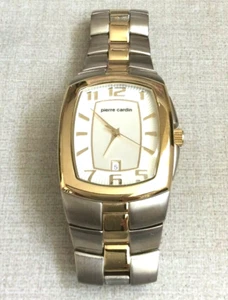 Pierre Cardin Rectangle Men's Watch White Date Dial on Two Tone Linked Band New! - Picture 1 of 2