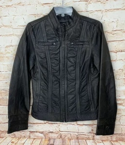 Black Rivet Leather Jacket Brown Full Zip Up Women's Sz M - Picture 1 of 6