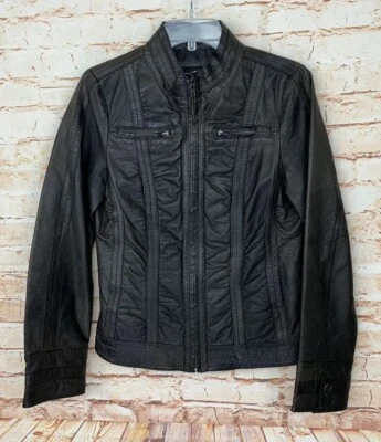 Chaqueta de cuero remache negro marrón cremallera completa para mujer talla M Foto 1 de 4