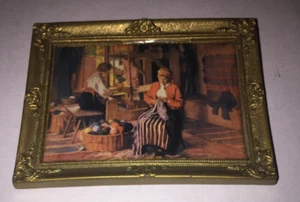 Pintura vintage de casa de muñecas LUNDBY.  ¡Probablemente una mujer tejiendo! - Imagen 1 de 4