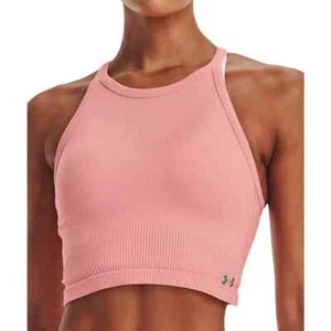 Under Armour Rush Seamless Womens Training Crop Top Pink Workout Tank Top Ladies - Picture 1 of 11