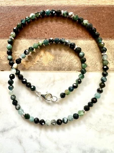 Blue Tourmaline Necklace with Silver Accent Beads, Faceted Round Necklace, 16.2 - Picture 1 of 9