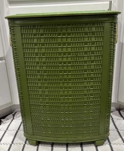 Vintage Clothes Hamper Wicker PEARL-WICK Green Lucite Handles - Bild 1 von 24