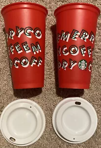 Bicchieri da viaggio in plastica riutilizzabili Starbucks Red Merry Coffee 2013 16 once lotto 2 - Foto 1 di 4