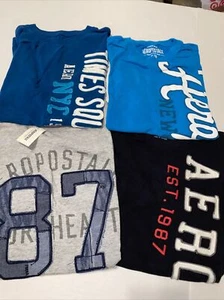 Men's Aeropostale Aero Lot Of 4 Cotton T-Shirt Tag Size XS & S Black Blue & Grey - Picture 1 of 15