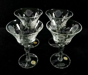 Vintage 5" WheelCut Cocktail Champagne Wine Stemware Coupes LotOf4 Romania Nmint