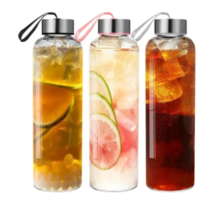 New 3 Pcs Portable Glass Water Bottles Reusable With Screw Cap - Picture 1 of 4
