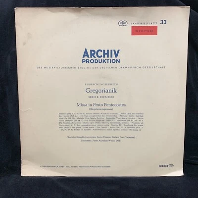 GREGORIAN CHANT - Missa in Festo Pentecostes - ARCHIV RED STEREO LP - Image 1 of 4