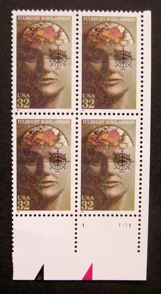 Sc # 3065 ~ Plate # Block~32 cent Fulbright Scholarships,50th Anniversary (db20) - Image 1 of 1
