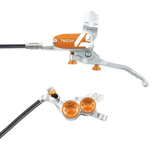 Hope Tech 4 V4 Downhill E-Bike Brake - Silver/Orange -Black Hose-Right Hand Rear - Image 1 of 1