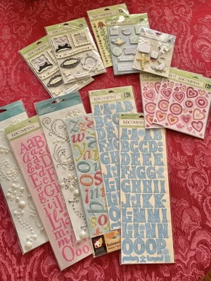 K & Co Scrapbook 3D Stickers Lot of 14 ~ Alphabets ~ Baby ~ Baptism ~ Engagement - Image 1 of 4