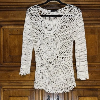 Túnica de ganchillo Dolce Cabo para mujer S marfil hippie boho festival encubrir top Foto 1 de 4